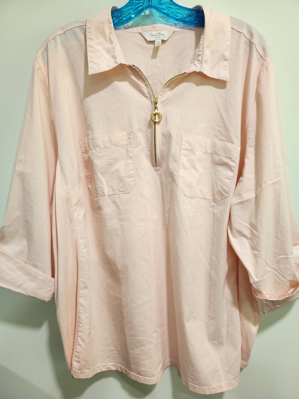 Coral Bay Pale Pink Zip-Front Women's Top